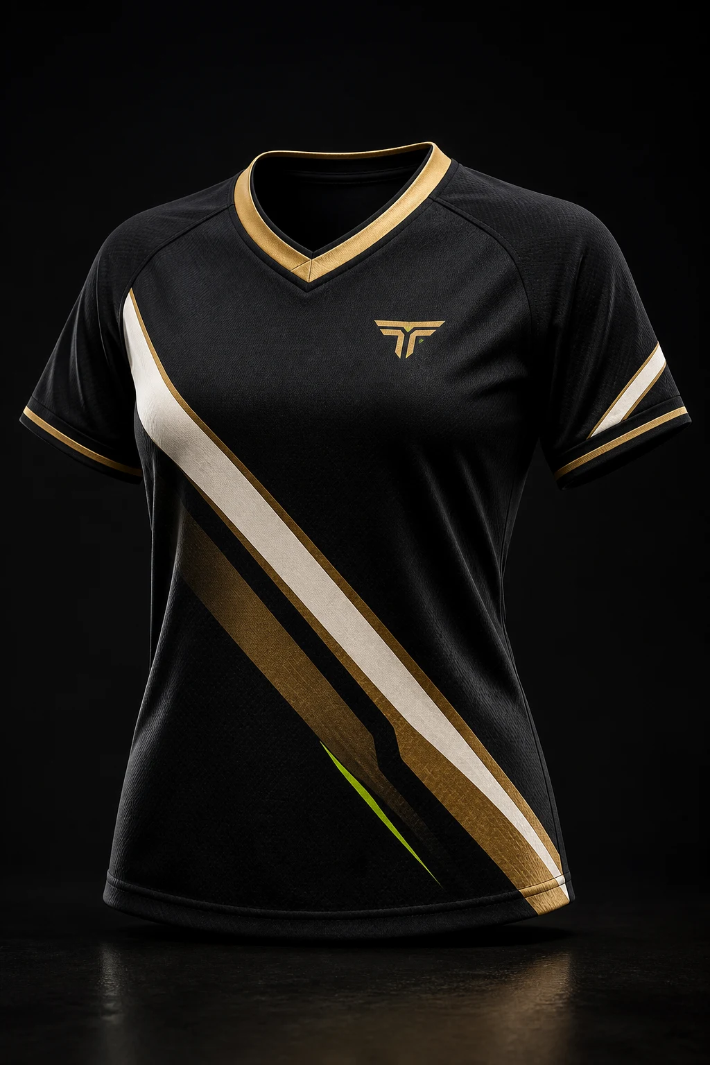 Black, gold and off-white custom softball jersey with coordinated team colours
